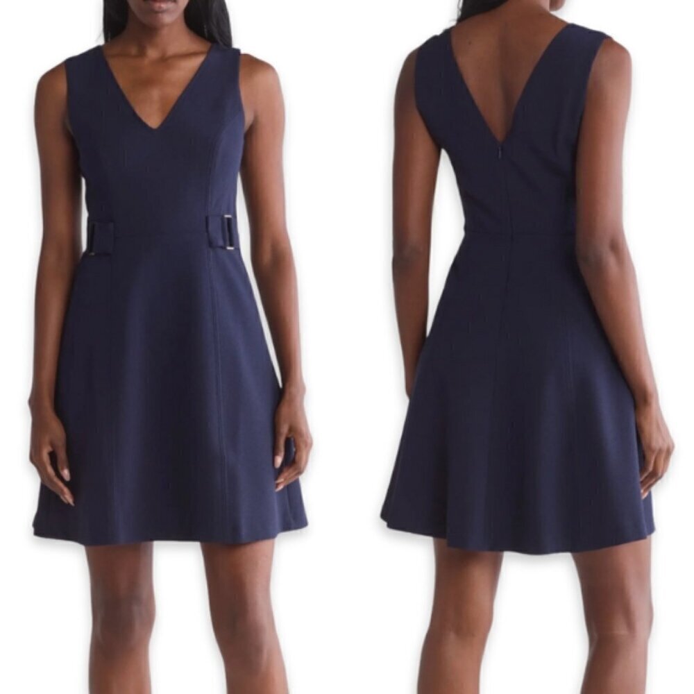 Vince Camuto Navy V-Neck Dress Size 8 NWOT Career Work Office Minimalist Preppy